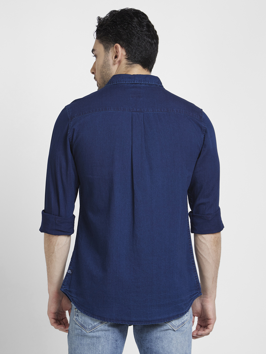Spykar Men Dark Blue Cotton Slim Fit Printed Shirt