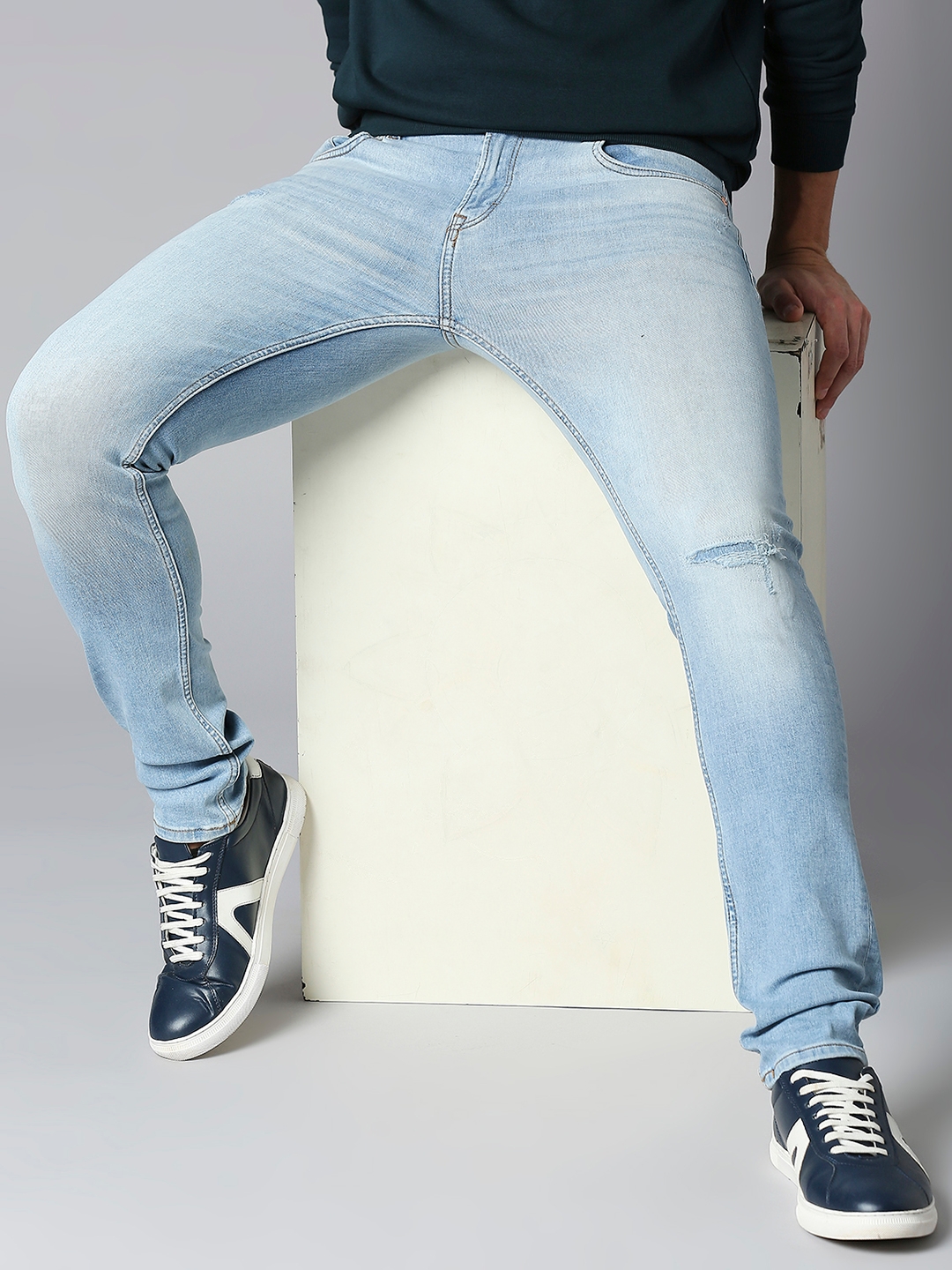 spykar | Spykar Limited Edition Light Blue Slim Fit Narrow Length Low rise Knee Slit Premium Stretchable Denim For Men (Skinny) 6