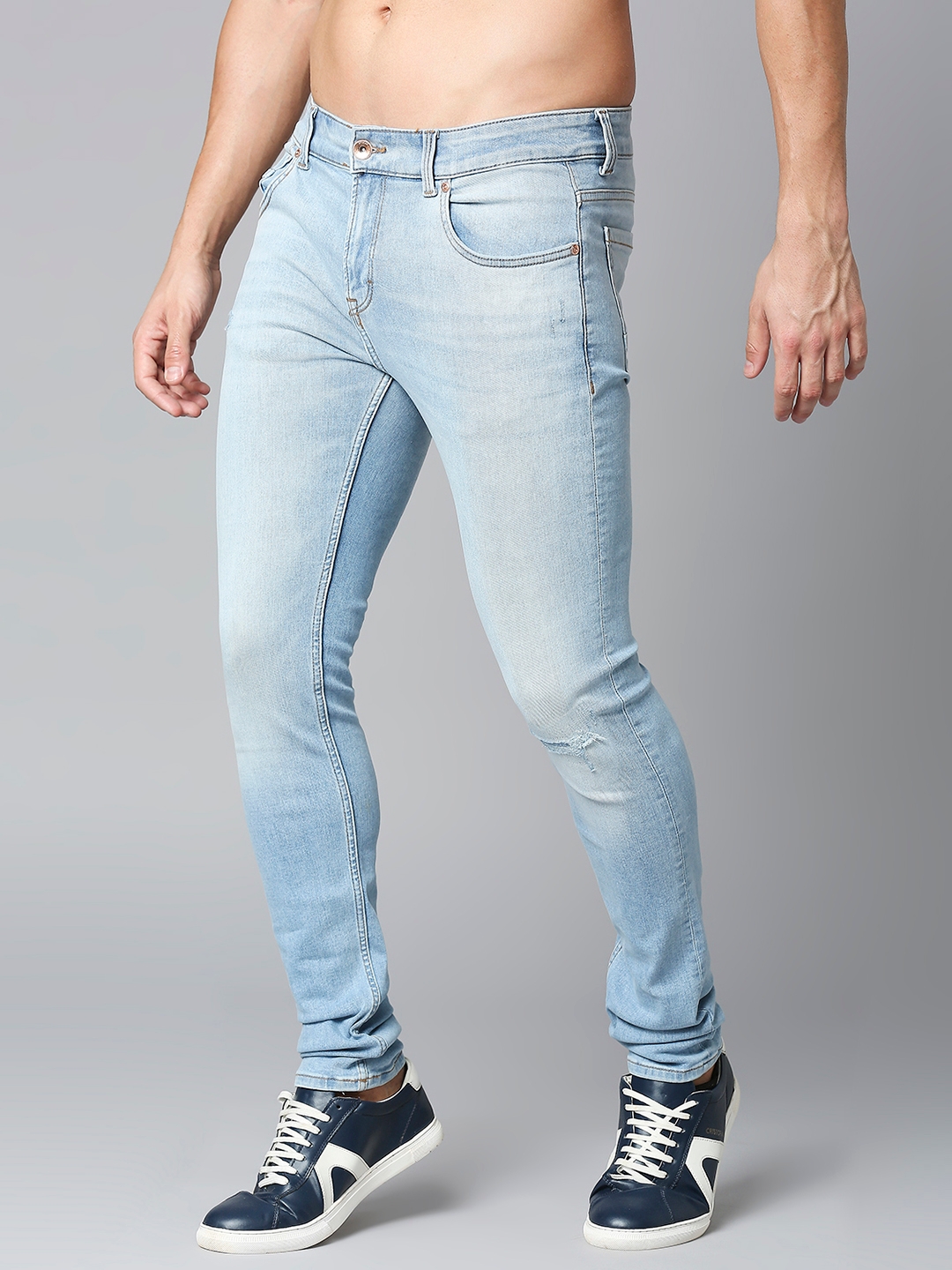 spykar | Spykar Limited Edition Light Blue Slim Fit Narrow Length Low rise Knee Slit Premium Stretchable Denim For Men (Skinny) 1