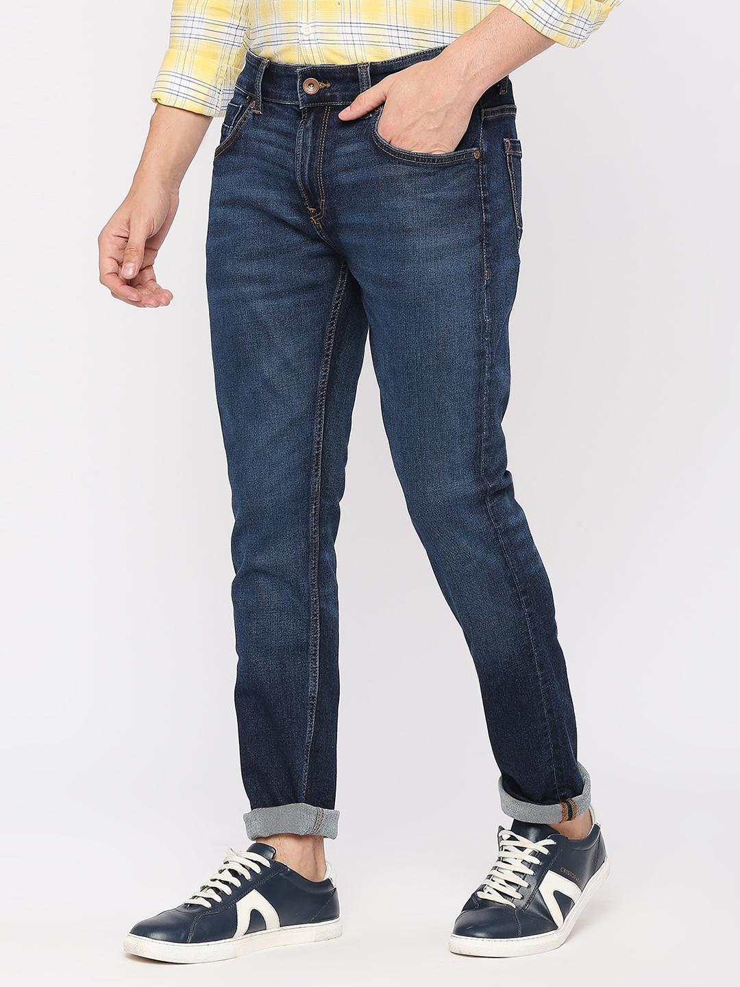spykar | Spykar Men Mid Blue Cotton Regular Fit Narrow Length Clean Look Mid Rise Jeans (Rover) 1