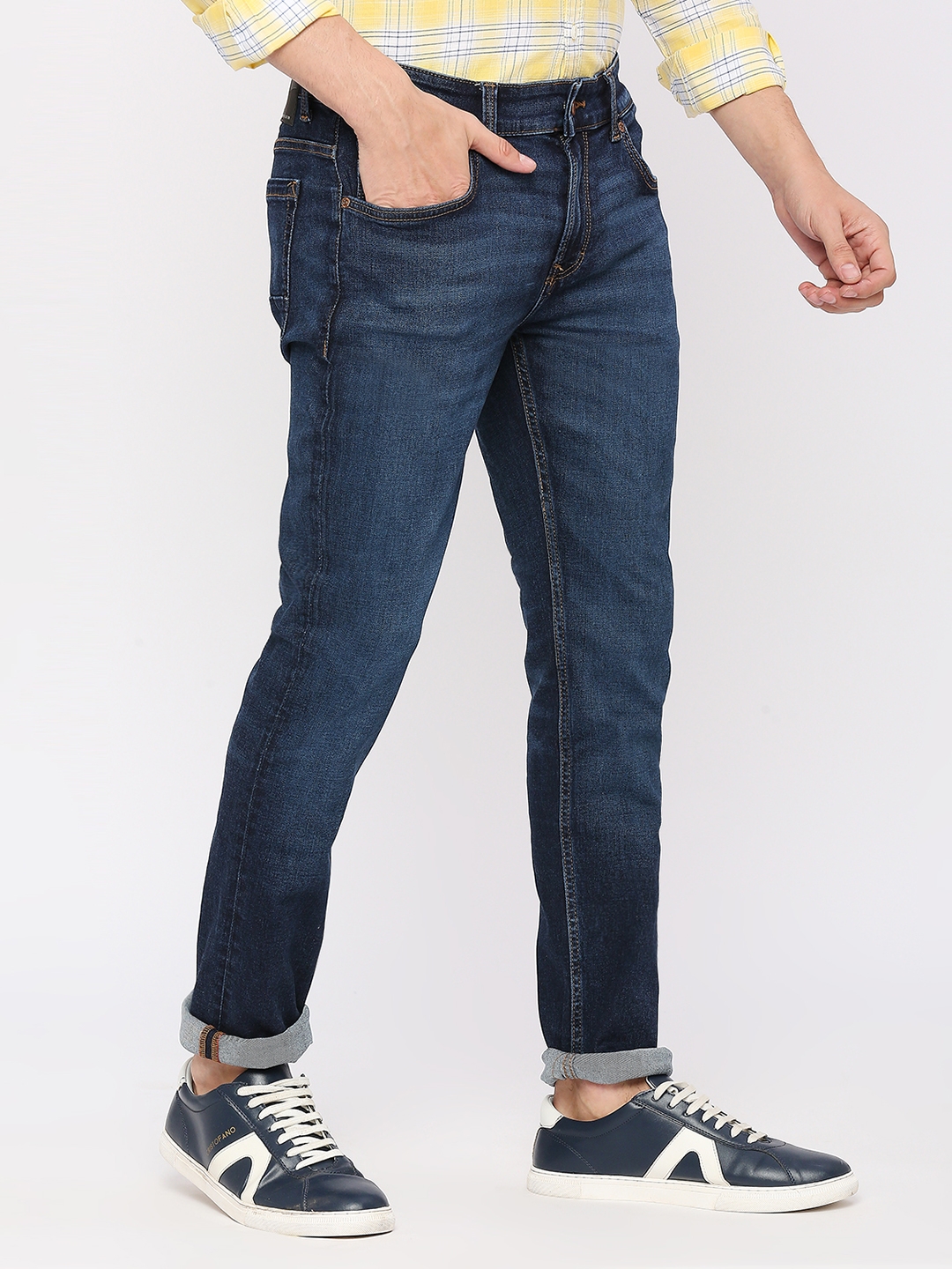 spykar | Spykar Men Mid Blue Cotton Regular Fit Narrow Length Clean Look Mid Rise Jeans (Rover) 2