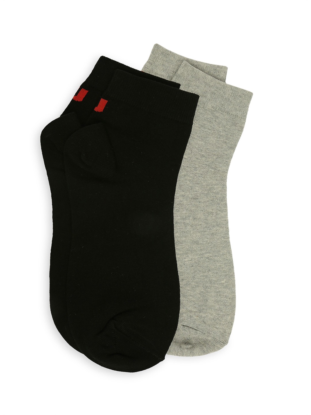 Underjeans by Spykar Premium Grey Melange & Black Ankle Length Socks - Pack Of 2