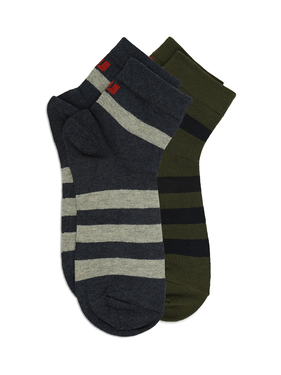 Underjeans by Spykar Premium Olive & Navy Melange Ankle Length Socks - Pack Of 2