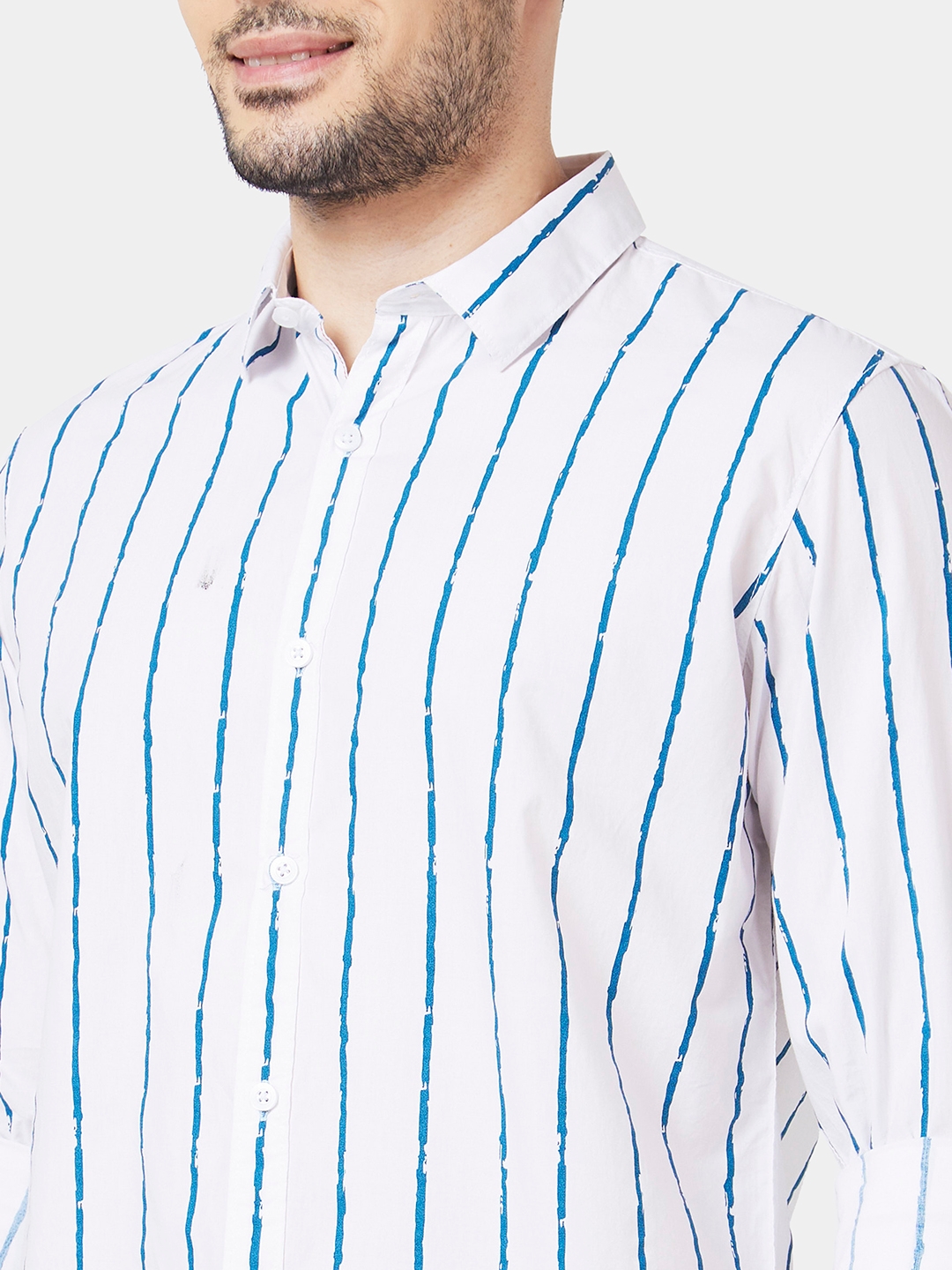 spykar | Spykar Men White Poplin Regular Slim Fit Full Sleeve Striped Shirt 4