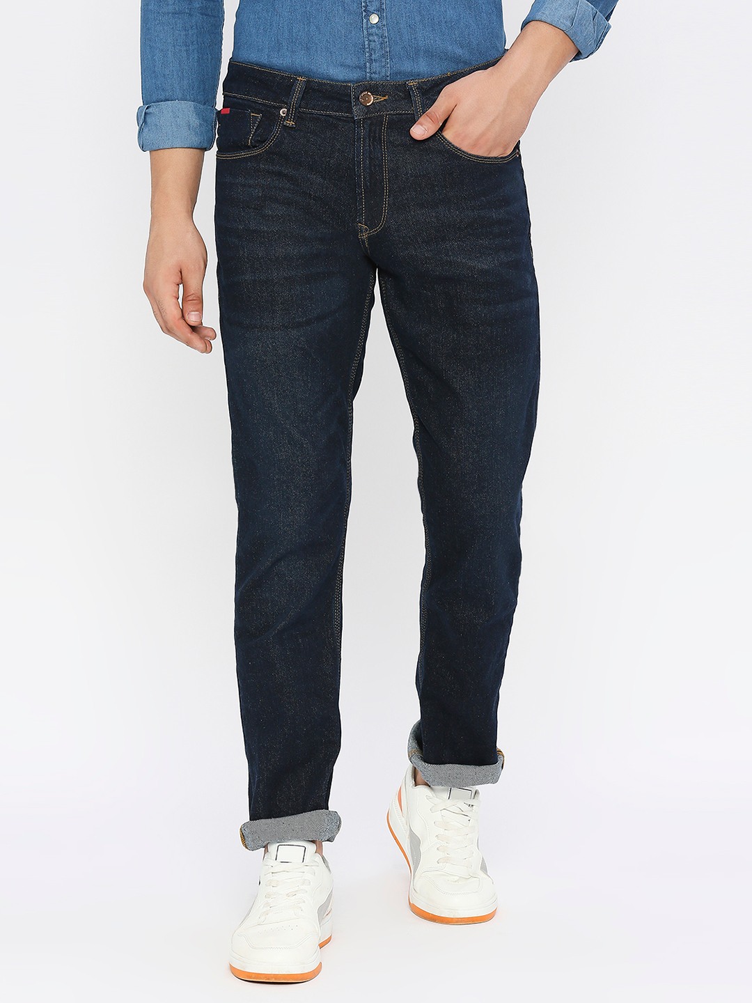 Spykar Men Raw Blue Cotton Stretch Comfort Fit Straigth Length Clean Look Mid Rise Jeans-(Ricardo)