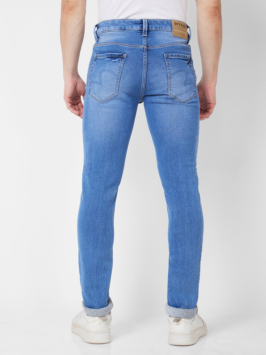 spykar | Spykar Men Light Blue Cotton Stretch Regular Fit Narrow Length Clean Look Mid Rise Jeans (Rover) 4