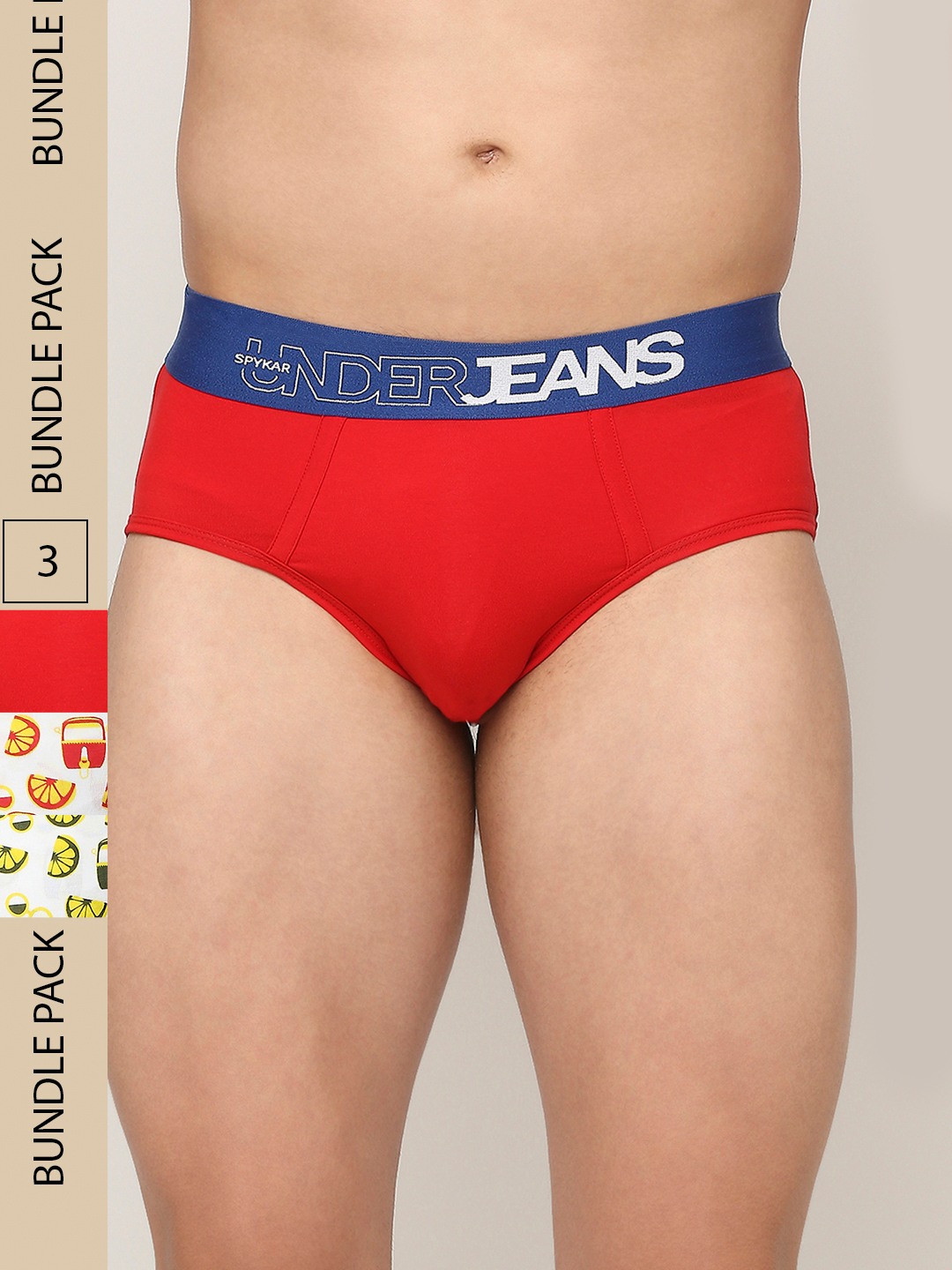 spykar | Underjeans by Spykar Premium Red Olive & Navy Cotton Blend Printed Brief - Pack Of 3 0