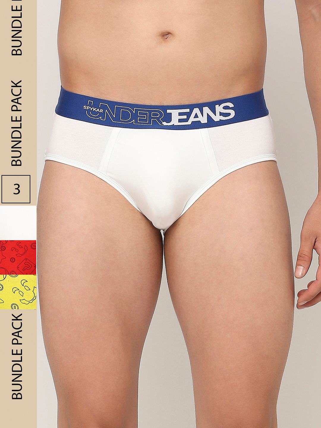 spykar | Underjeans by Spykar Premium Red Yellow & White Cotton Blend Printed Brief - Pack Of 3 0