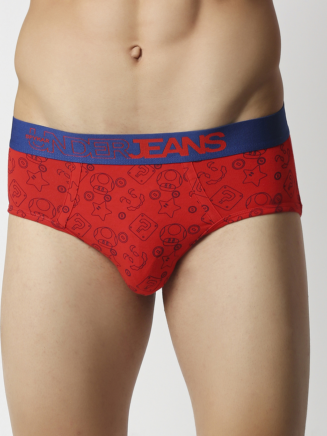 Underjeans by Spykar Premium Red & Black Cotton Blend Printed Brief - Pack Of 3