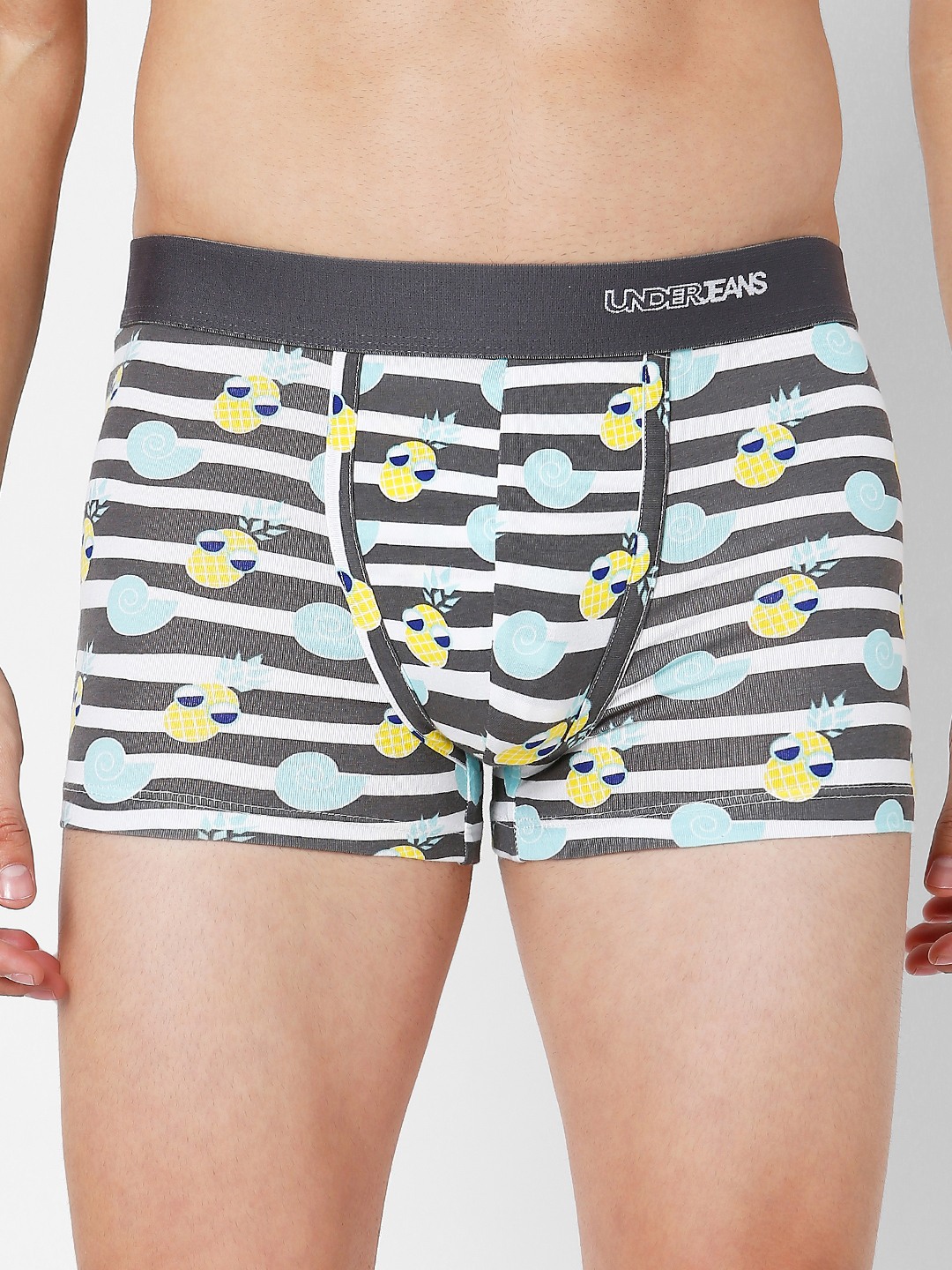 spykar | Underjeans by Spykar Premium Grey Orange & White Cotton Blend Printed Trunk - Pack Of 3 1