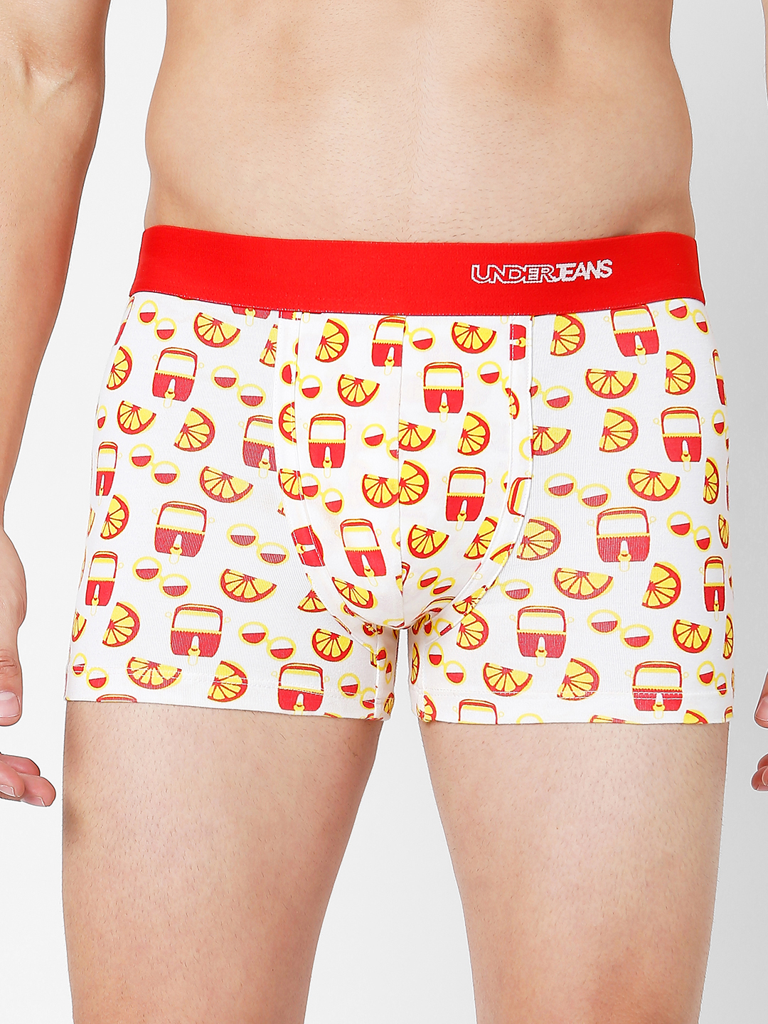 Underjeans by Spykar Premium Red Olive & Navy Cotton Blend Printed Trunk - Pack Of 3