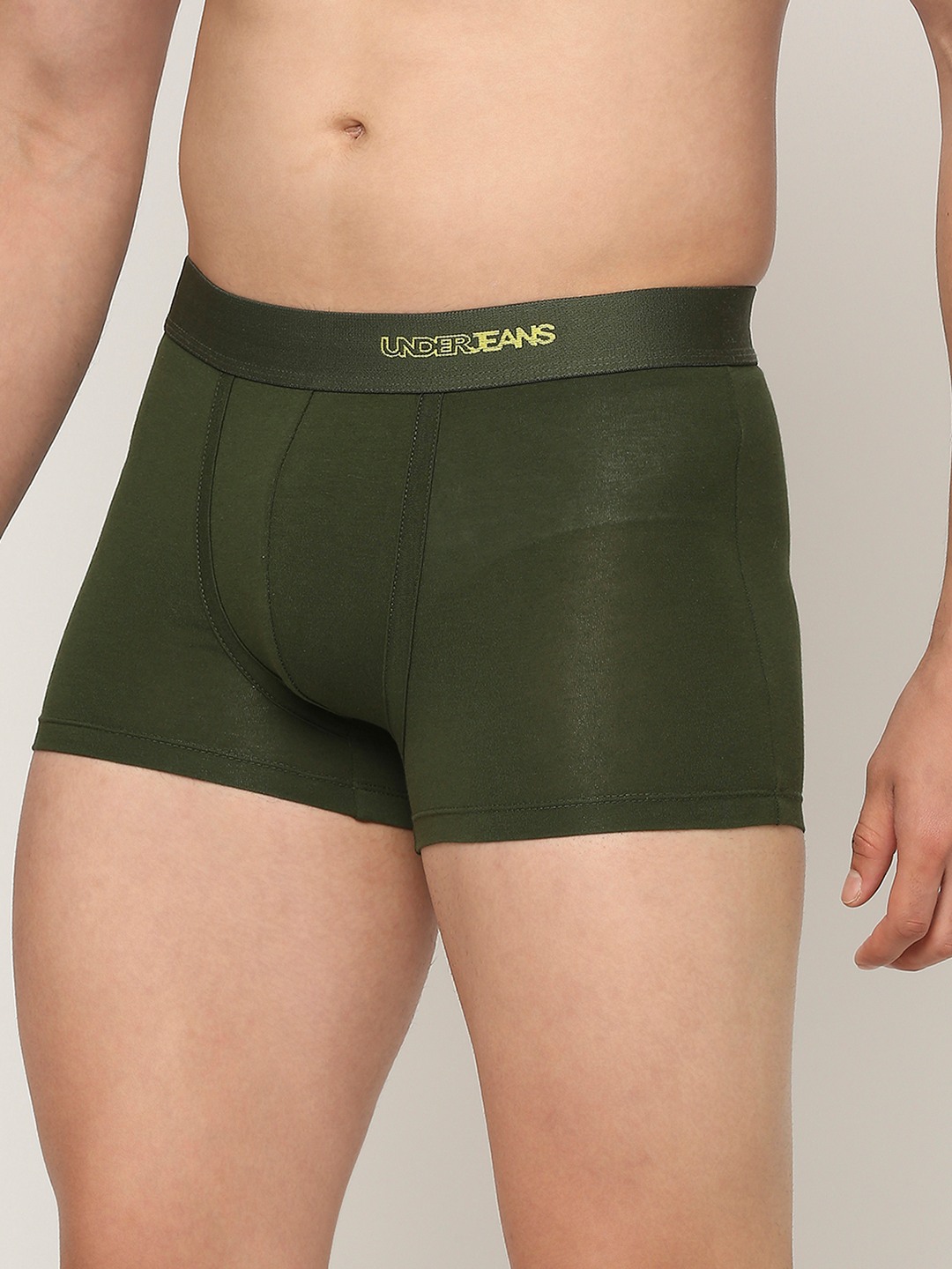 Underjeans by Spykar Premium Blue & Olive Cotton Blend Printed Trunk - Pack Of 3
