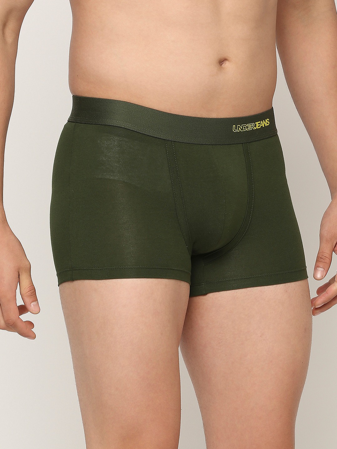 Underjeans by Spykar Premium Blue & Olive Cotton Blend Printed Trunk - Pack Of 3