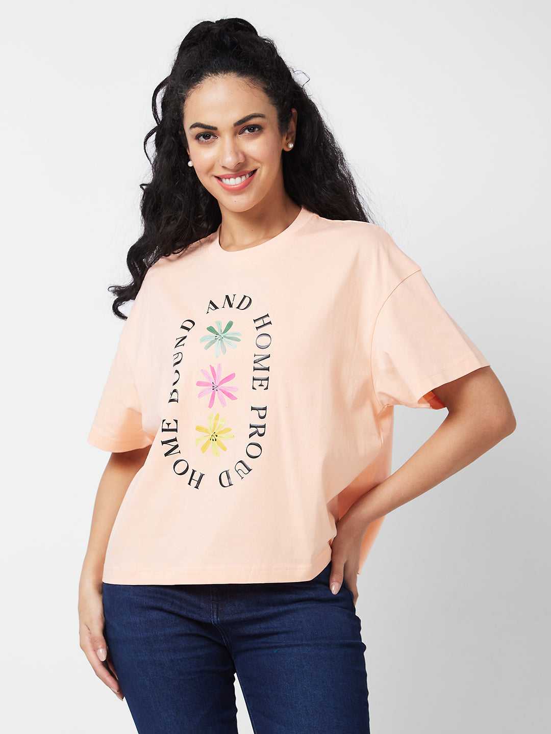 SPYKAR LADIES WESTERN T-SHIRT H/S WKTFT1BD119 MELLOW PEACH