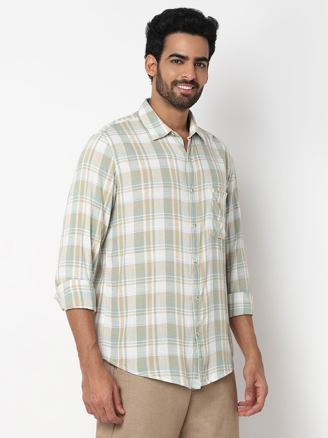 SPYKAR MENS CASUAL SHIRT H/S MSHCS1BE163 GRANITE GREEN