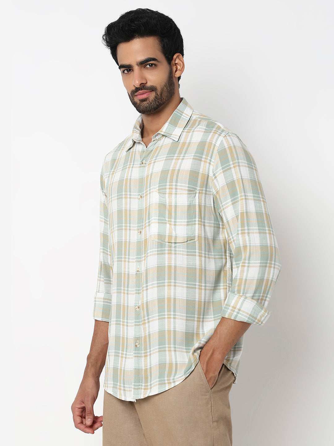 SPYKAR MENS CASUAL SHIRT H/S MSHCS1BE163 GRANITE GREEN