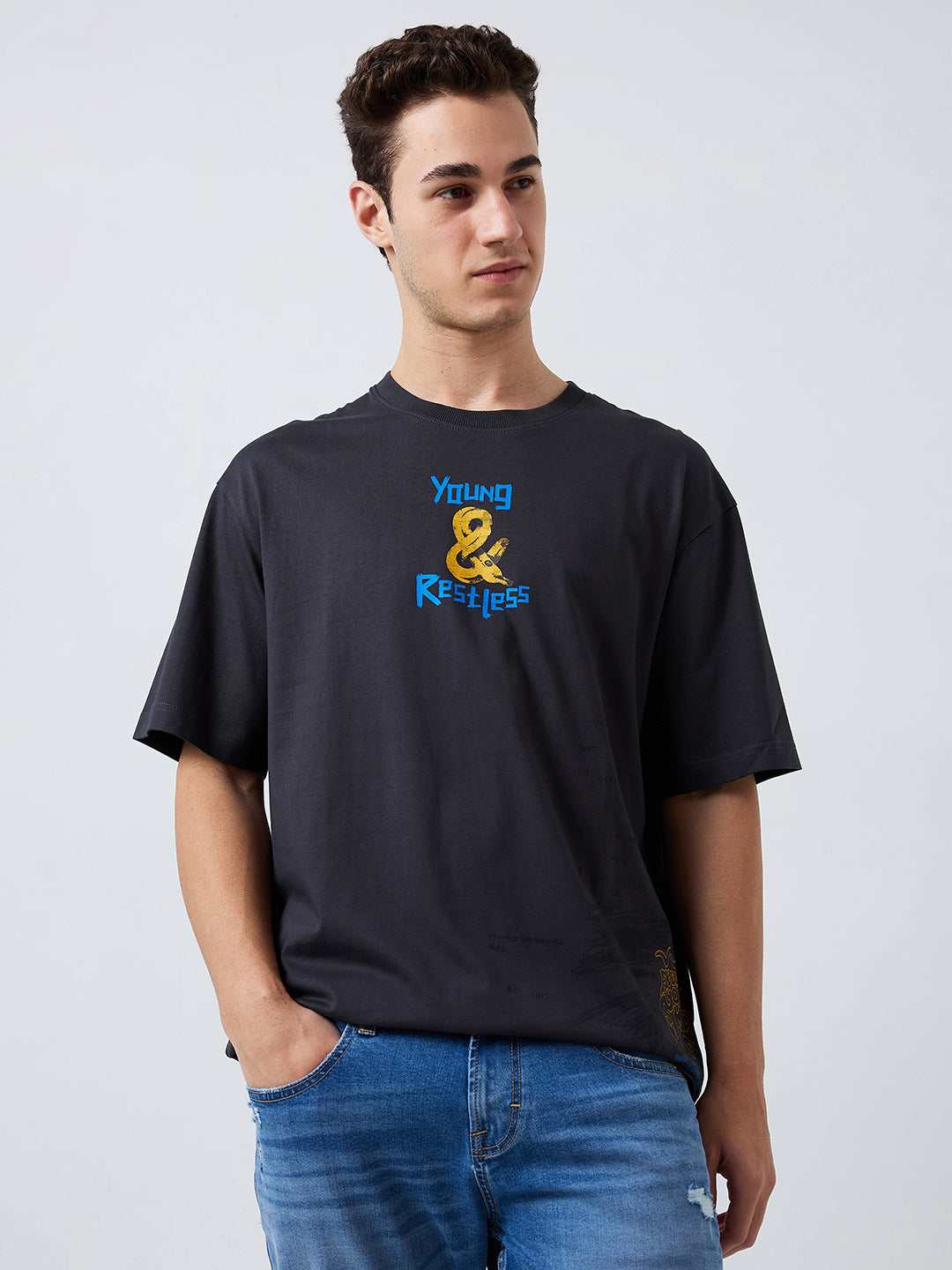 SPYKAR MENS T-SHIRT H/S MKTFT1BE175 CHARCOAL GREY
