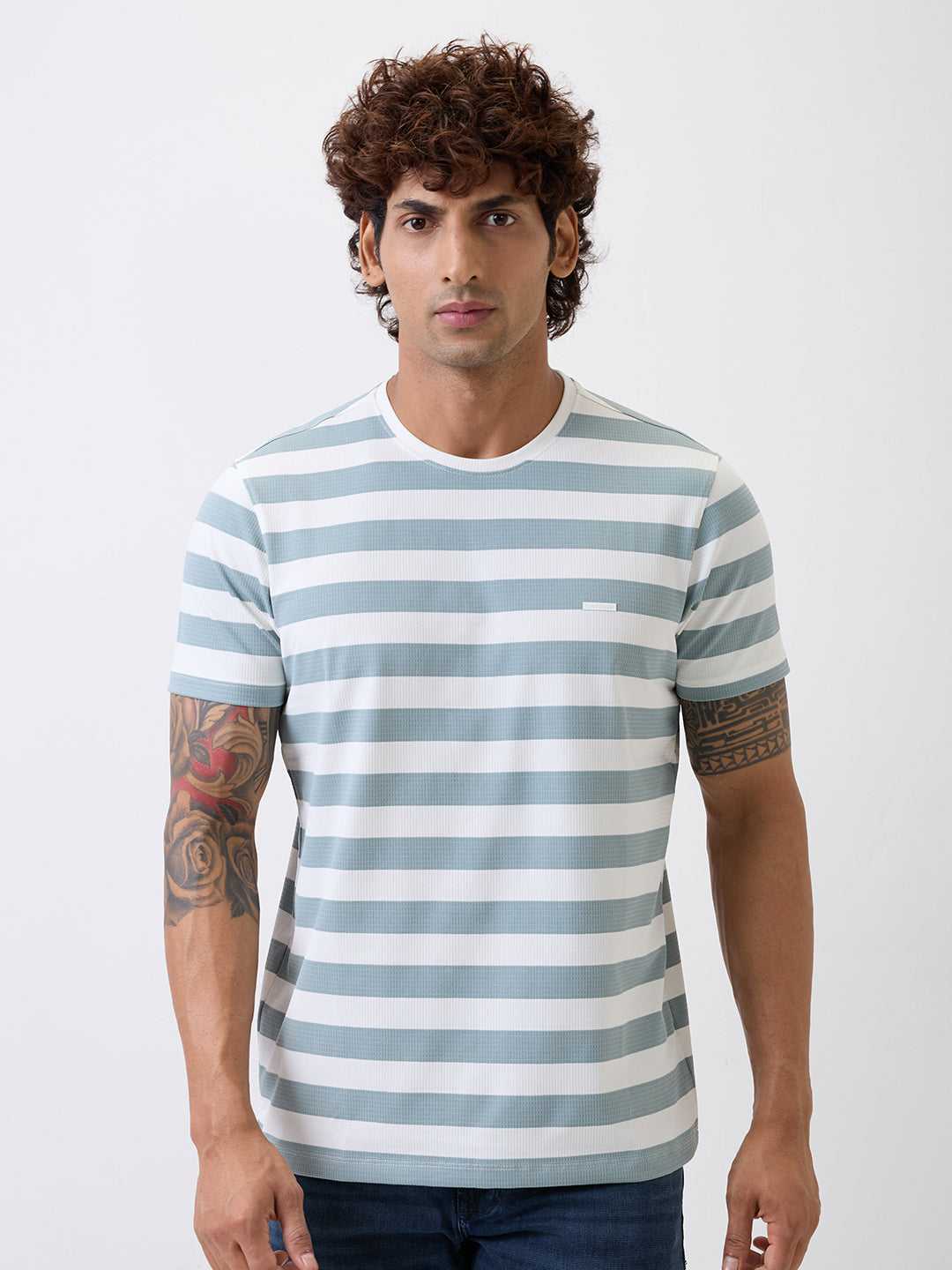 SPYKAR MENS T-SHIRT H/S MKTFT1BE169 CAMEO BLUE