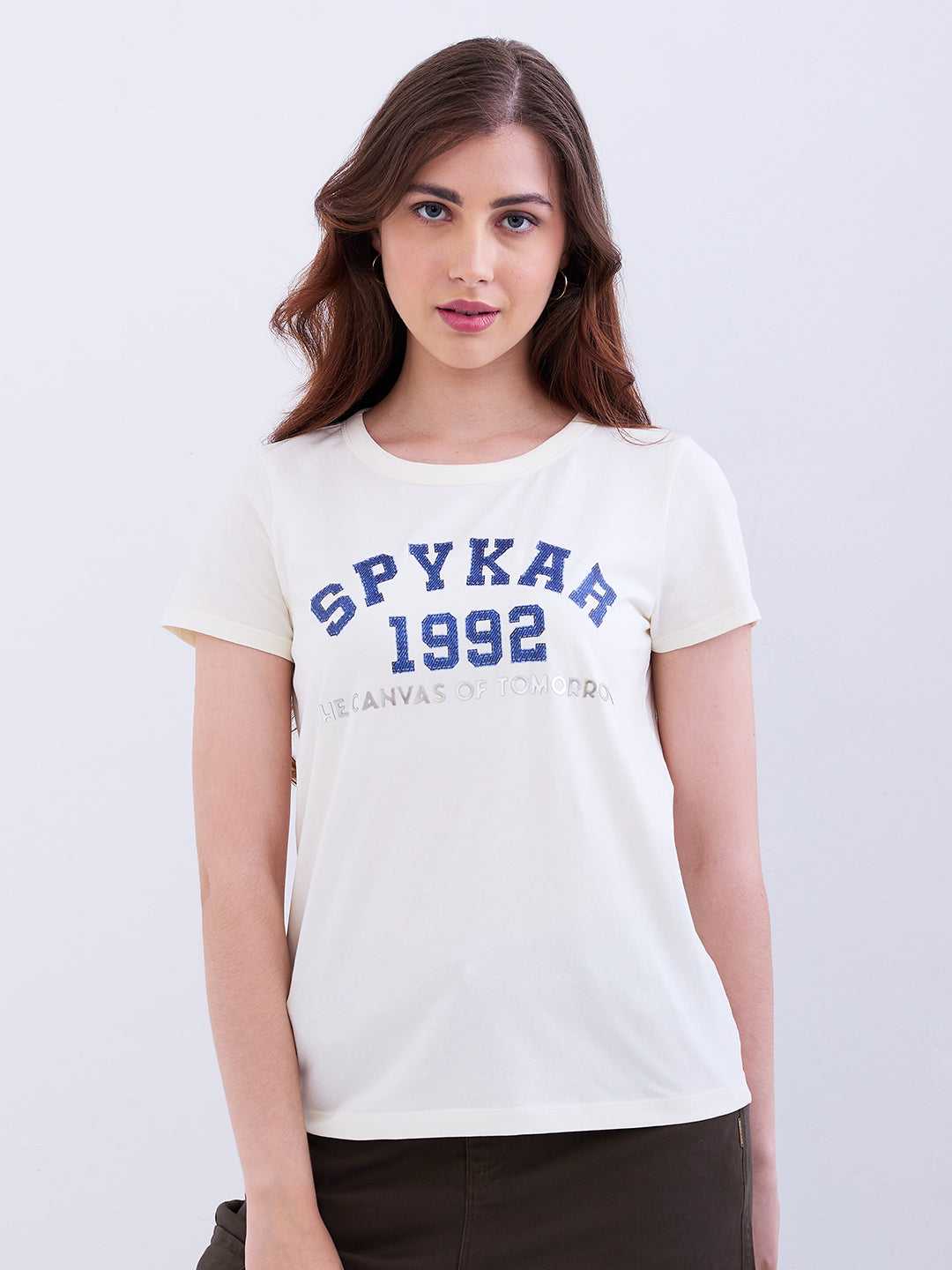 Spykar Ladies Western T-Shirt F/S Wktbc2Be040 New Off White