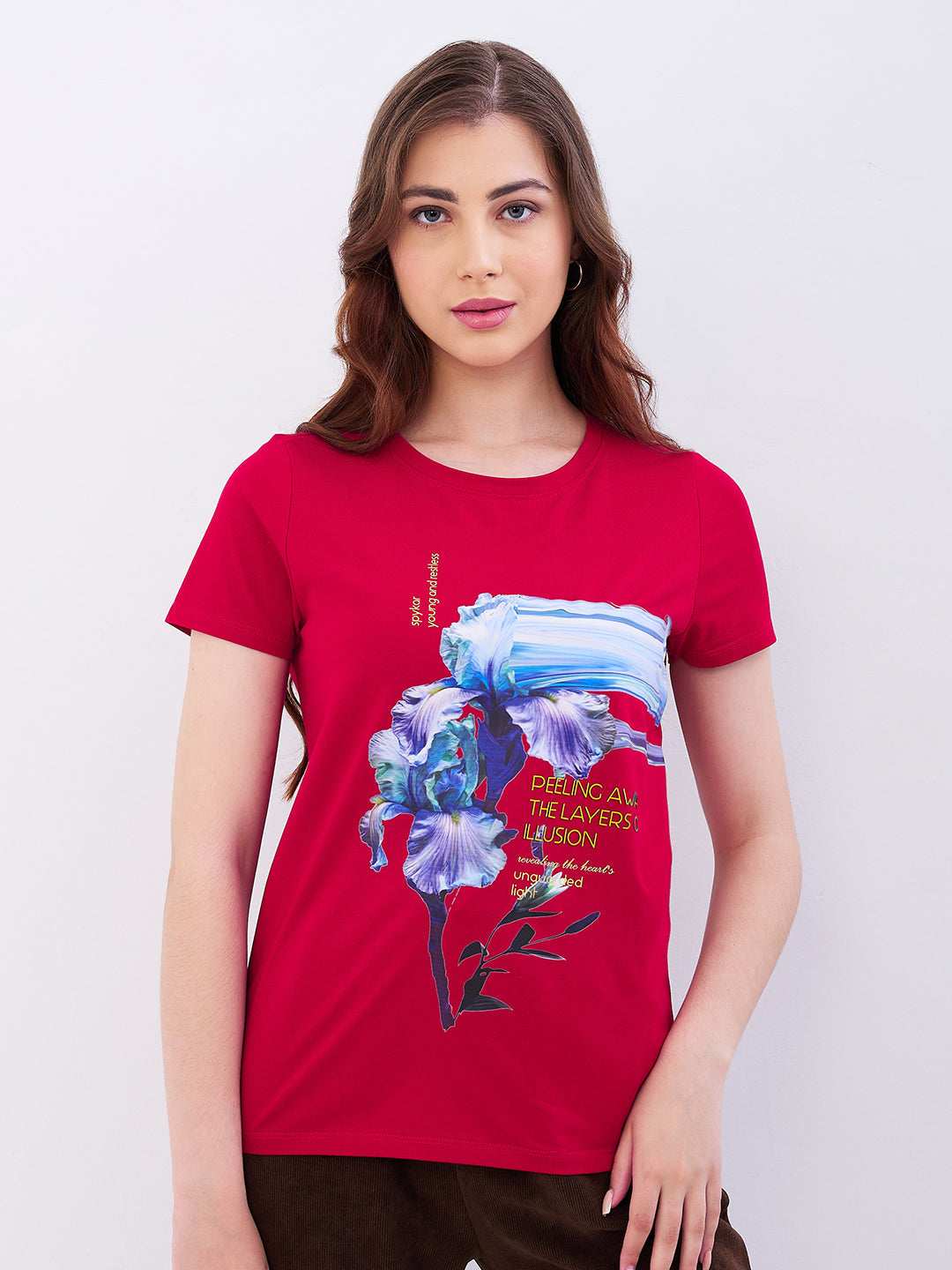 Spykar Ladies Western T-Shirt F/S Wktbc2Be043 Crimson Red