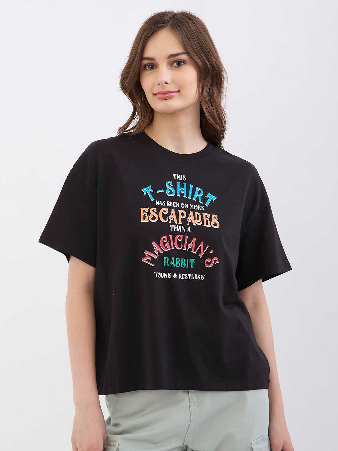 Spykar Ladies Western T-Shirt F/S Wktft2Be120 Black