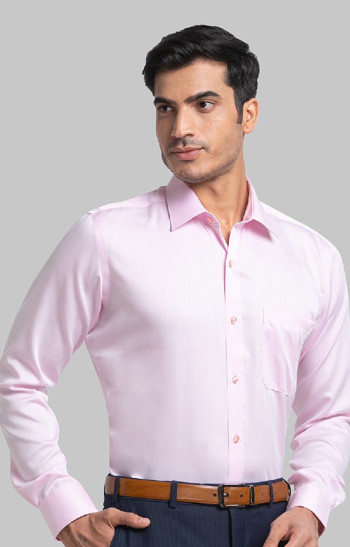 Raymond Red Solid Contemporary Fit Formal Shirts For Men