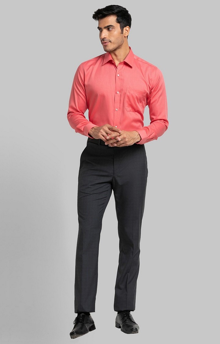 Raymond | Raymond Orange Solid Contemporary Fit Formal Shirts For Men 1
