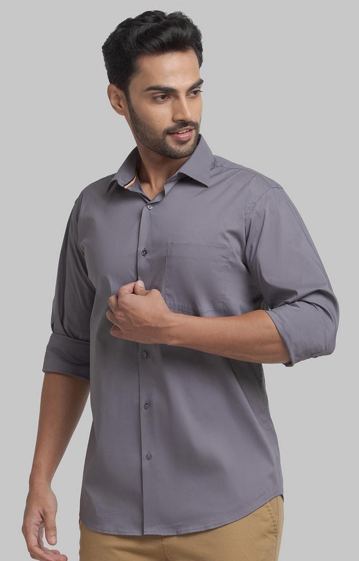 Park Avenue Grey Solid Slim Fit Formal Shirts For Men
