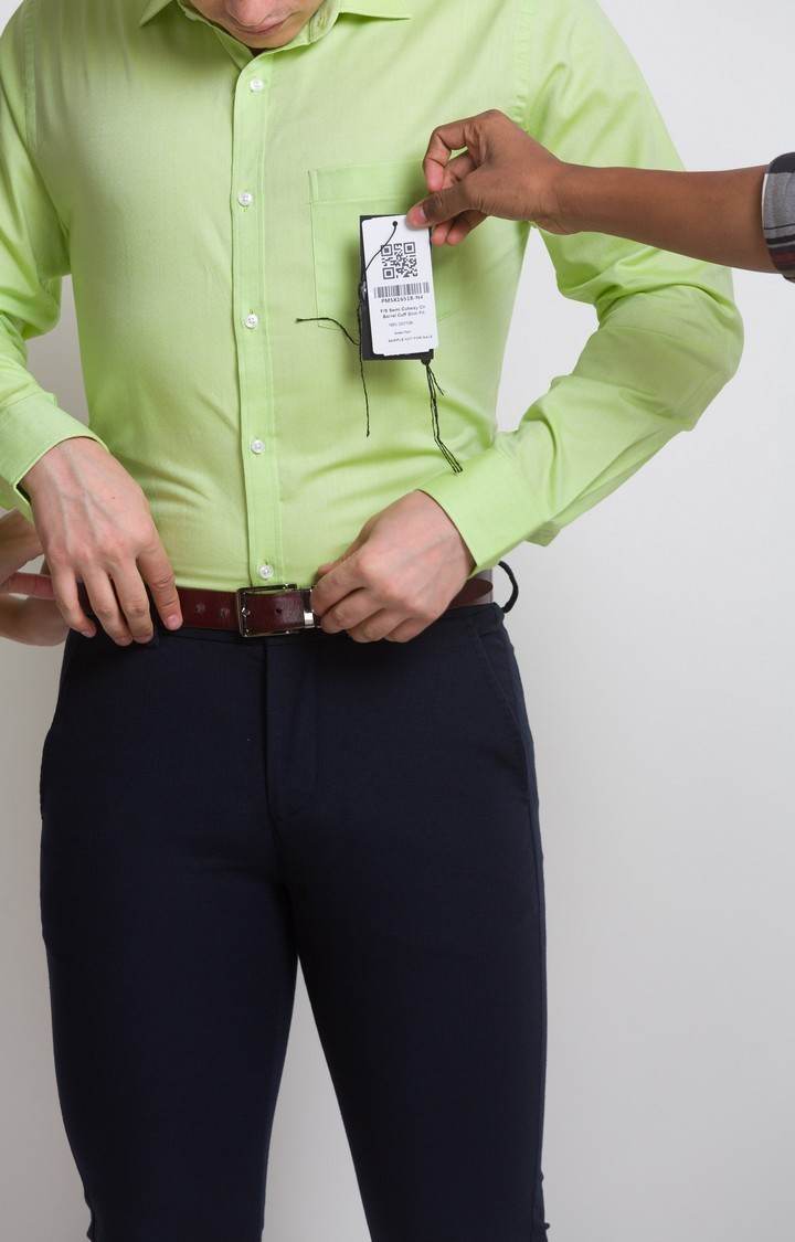 Park Avenue Green Solid Slim Fit Formal Shirts For Men