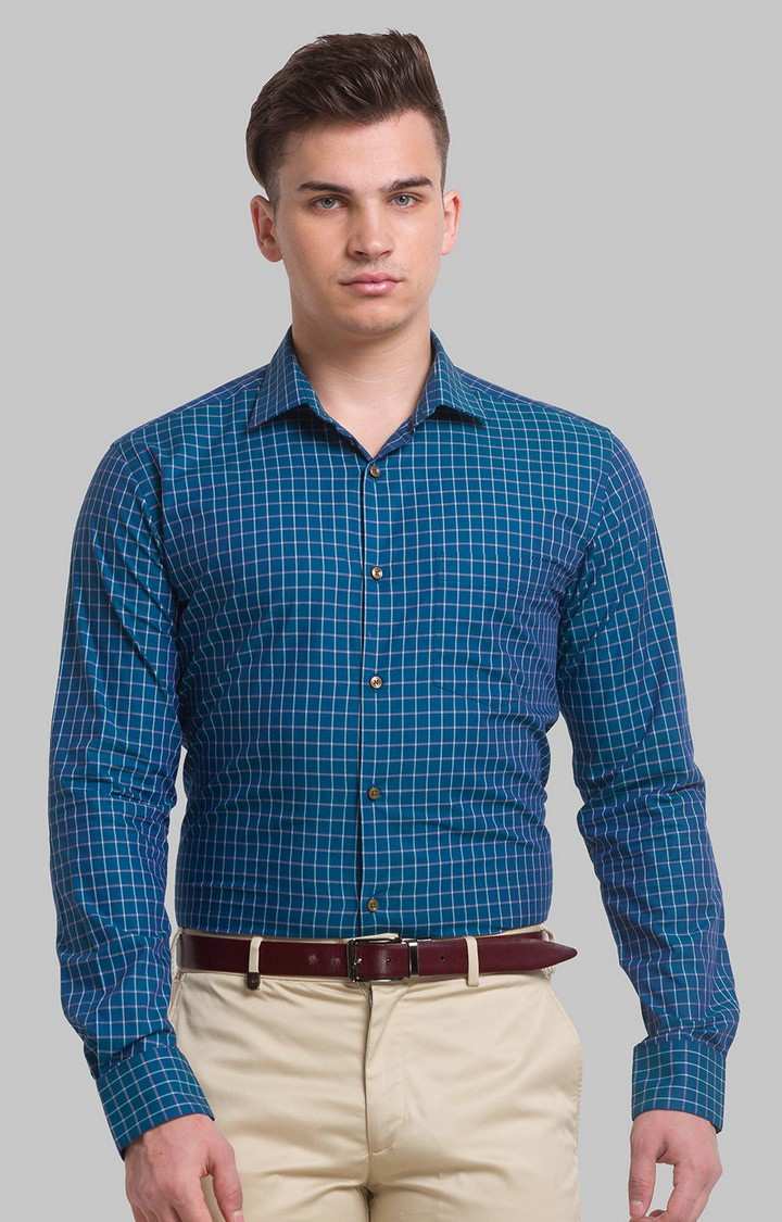 Park Avenue Blue Checks Slim Fit Formal Shirts For Men