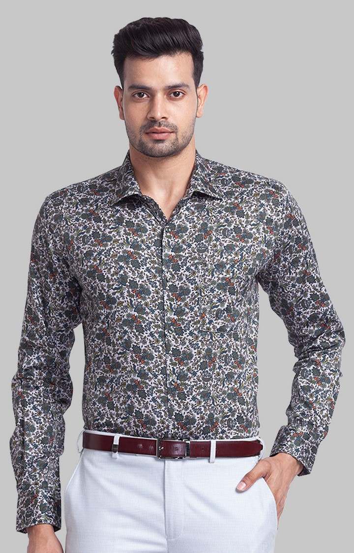 Park Avenue Green Print Slim Fit Casual Shirts For Men