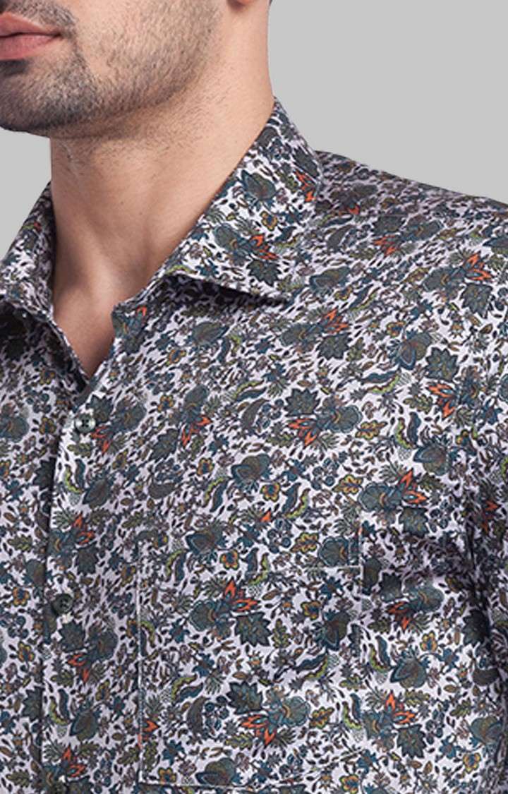Park Avenue Green Print Slim Fit Casual Shirts For Men