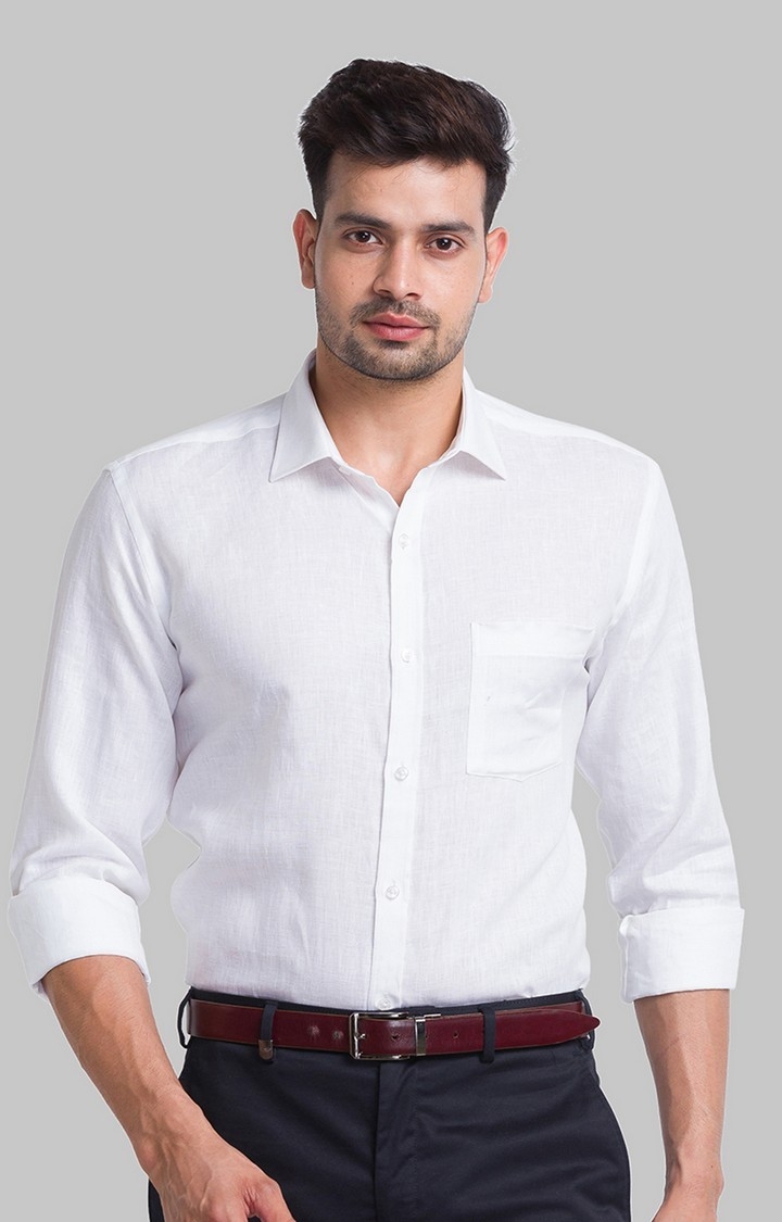Park Avenue | Park Avenue White Solid Slim Fit Formal Shirts For Men 0