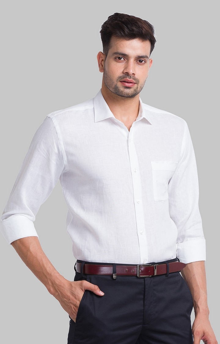 Park Avenue | Park Avenue White Solid Slim Fit Formal Shirts For Men 3