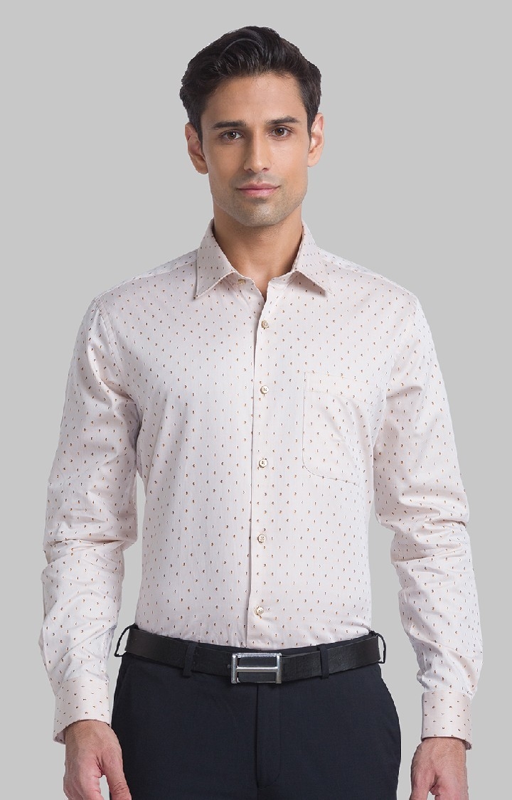 Raymond | Raymond Beige Jacquard Contemporary Fit Casual Shirts For Men 0