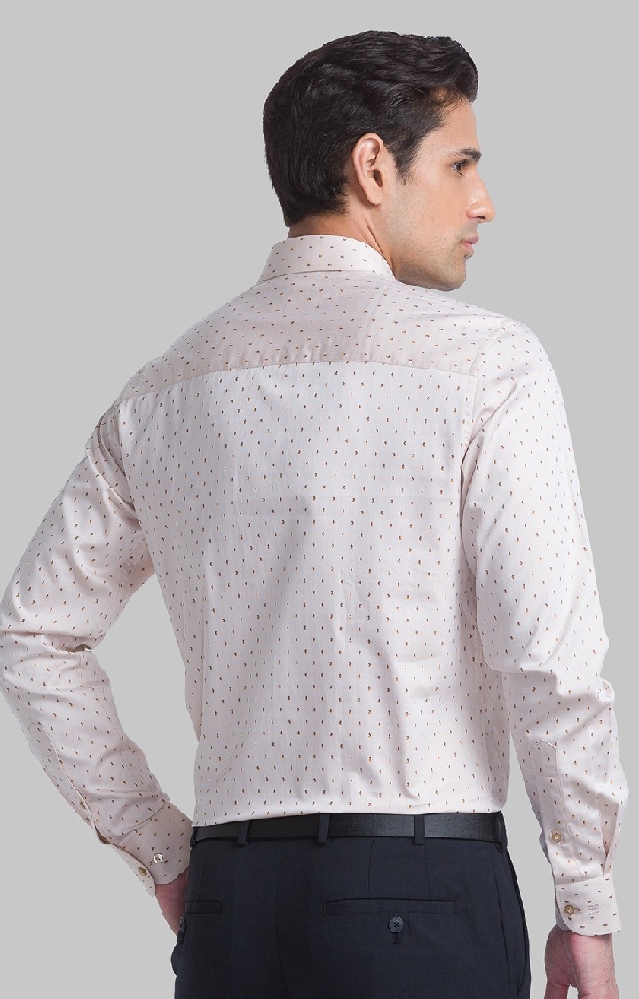 Raymond | Raymond Beige Jacquard Contemporary Fit Casual Shirts For Men 4