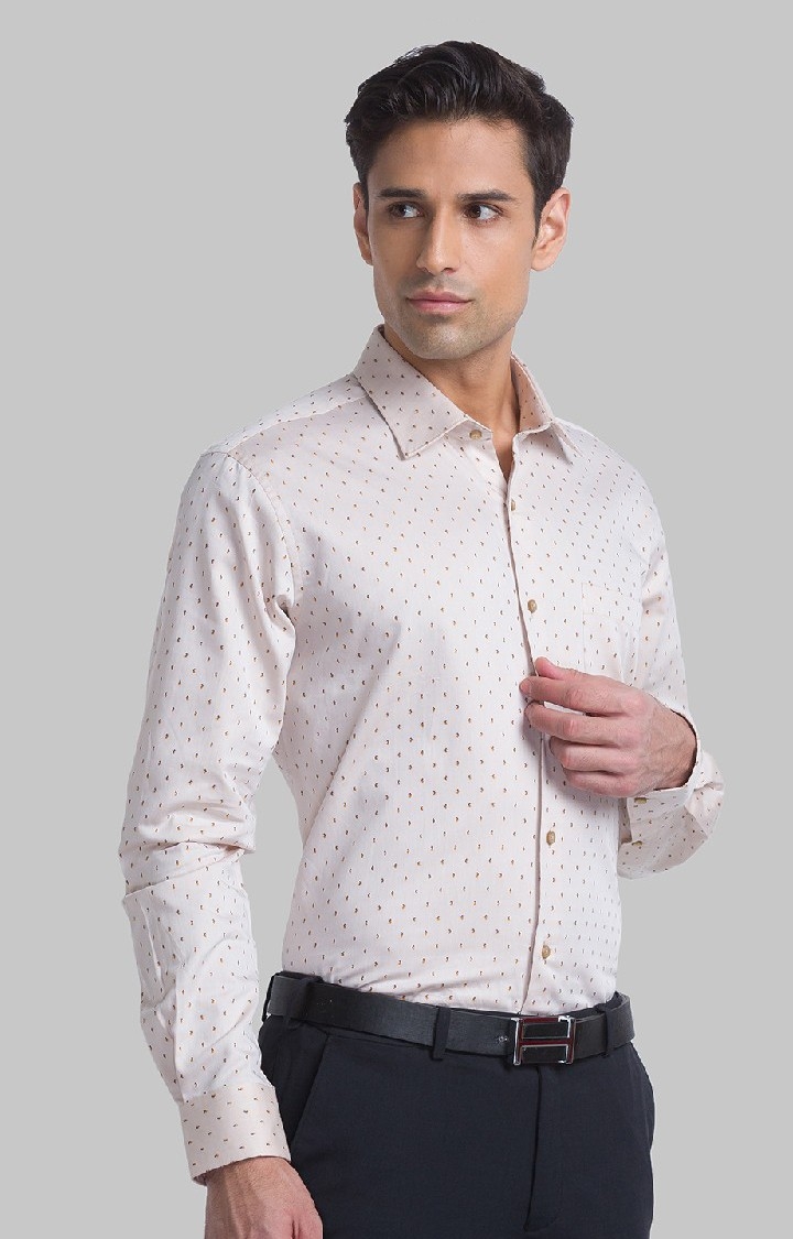 Raymond | Raymond Beige Jacquard Contemporary Fit Casual Shirts For Men 2
