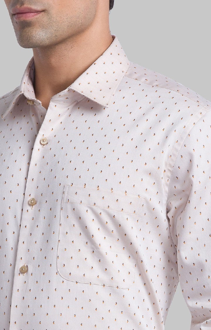 Raymond | Raymond Beige Jacquard Contemporary Fit Casual Shirts For Men 5