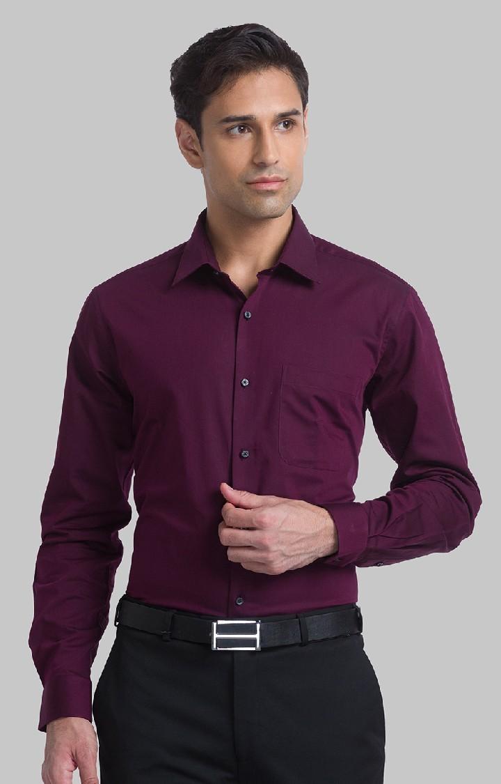 Raymond Red Solid Contemporary Fit Casual Shirts For Men