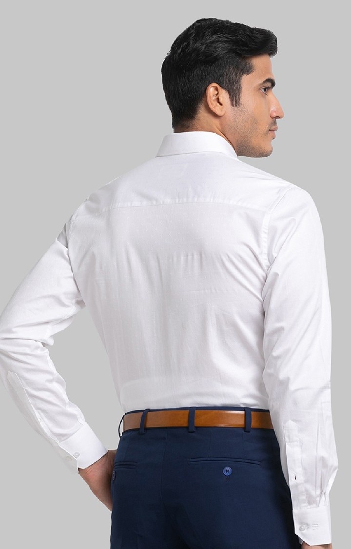 Raymond | Raymond White Solid Contemporary Fit Formal Shirts For Men 4