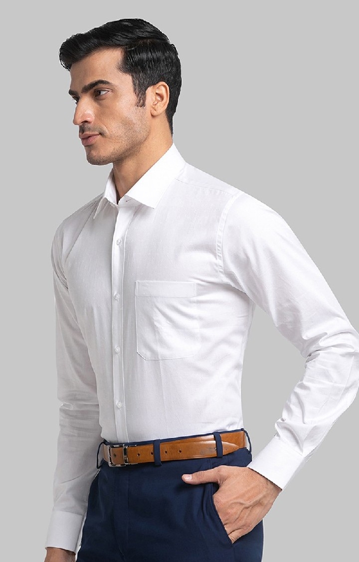 Raymond | Raymond White Solid Contemporary Fit Formal Shirts For Men 3