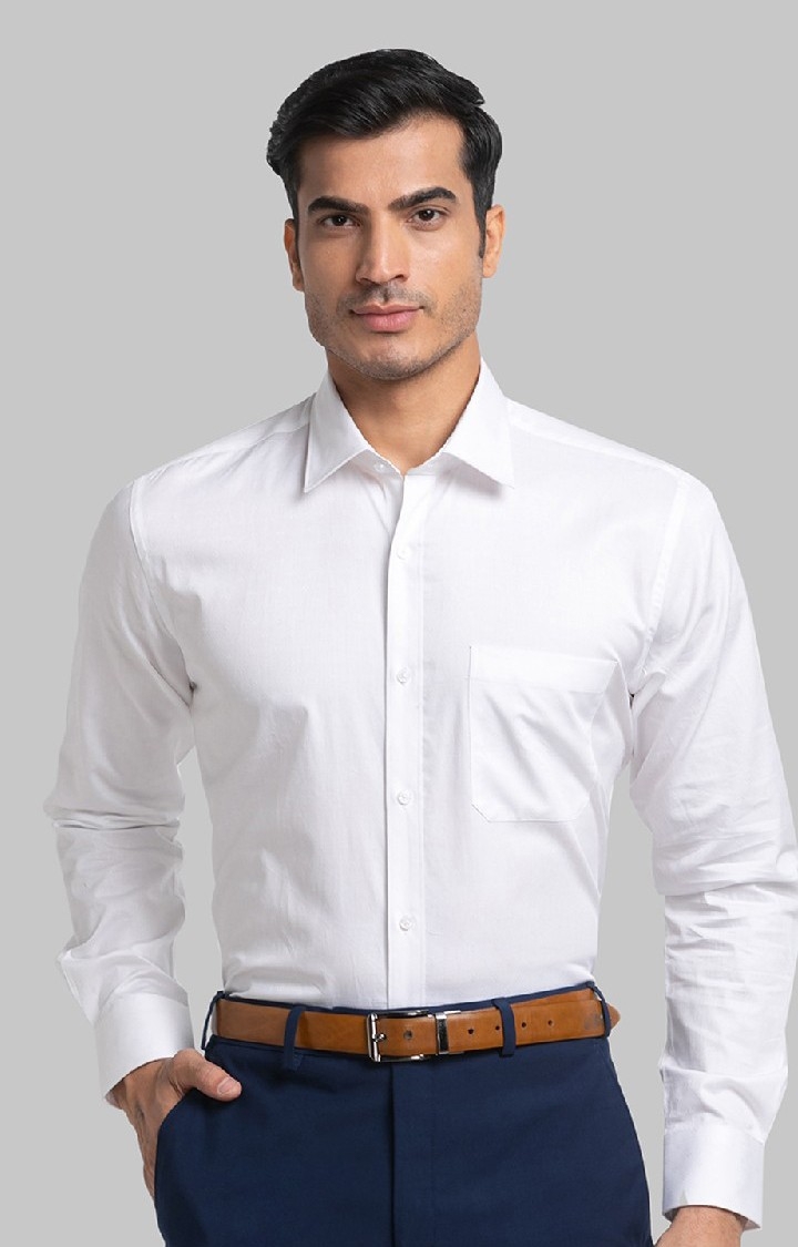 Raymond | Raymond White Solid Contemporary Fit Formal Shirts For Men 0