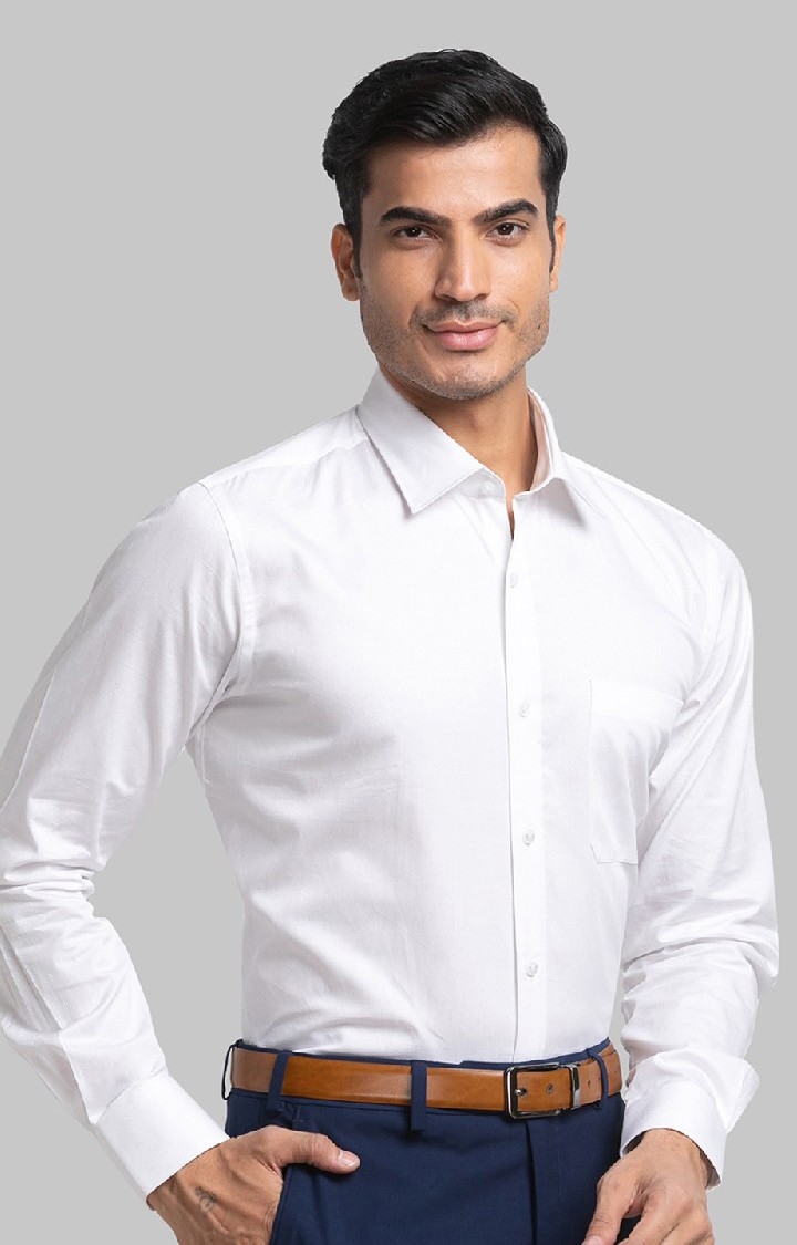 Raymond | Raymond White Solid Contemporary Fit Formal Shirts For Men 2