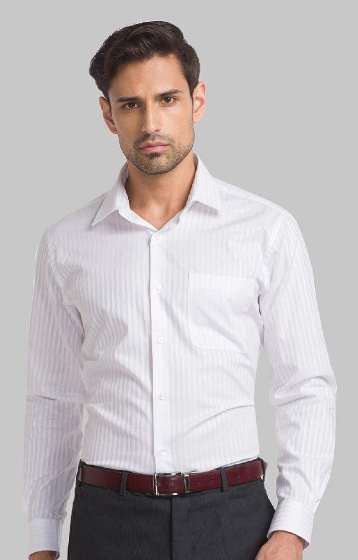 Raymond White Stripe Contemporary Fit Formal Shirts For Men