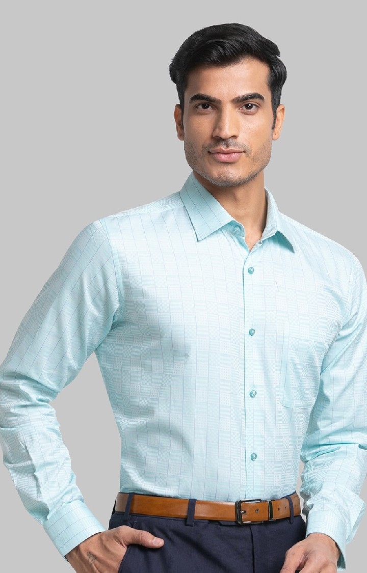 Raymond | Raymond Green Checks Contemporary Fit Formal Shirts For Men 2