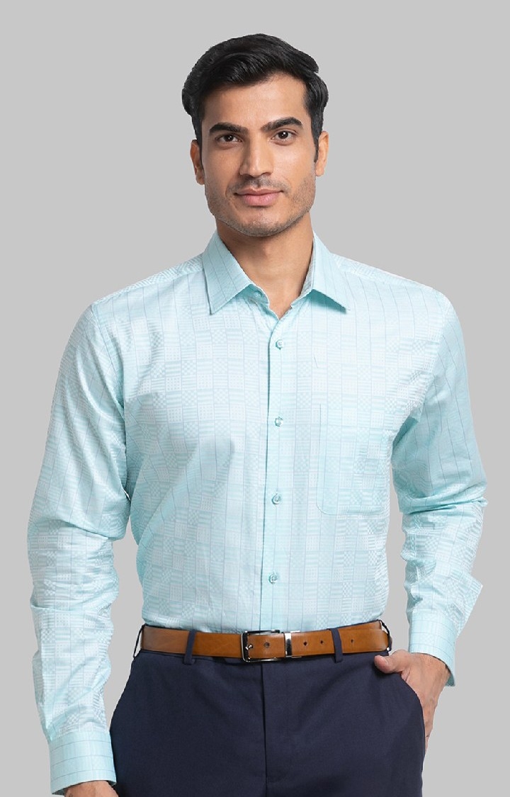 Raymond | Raymond Green Checks Contemporary Fit Formal Shirts For Men 0