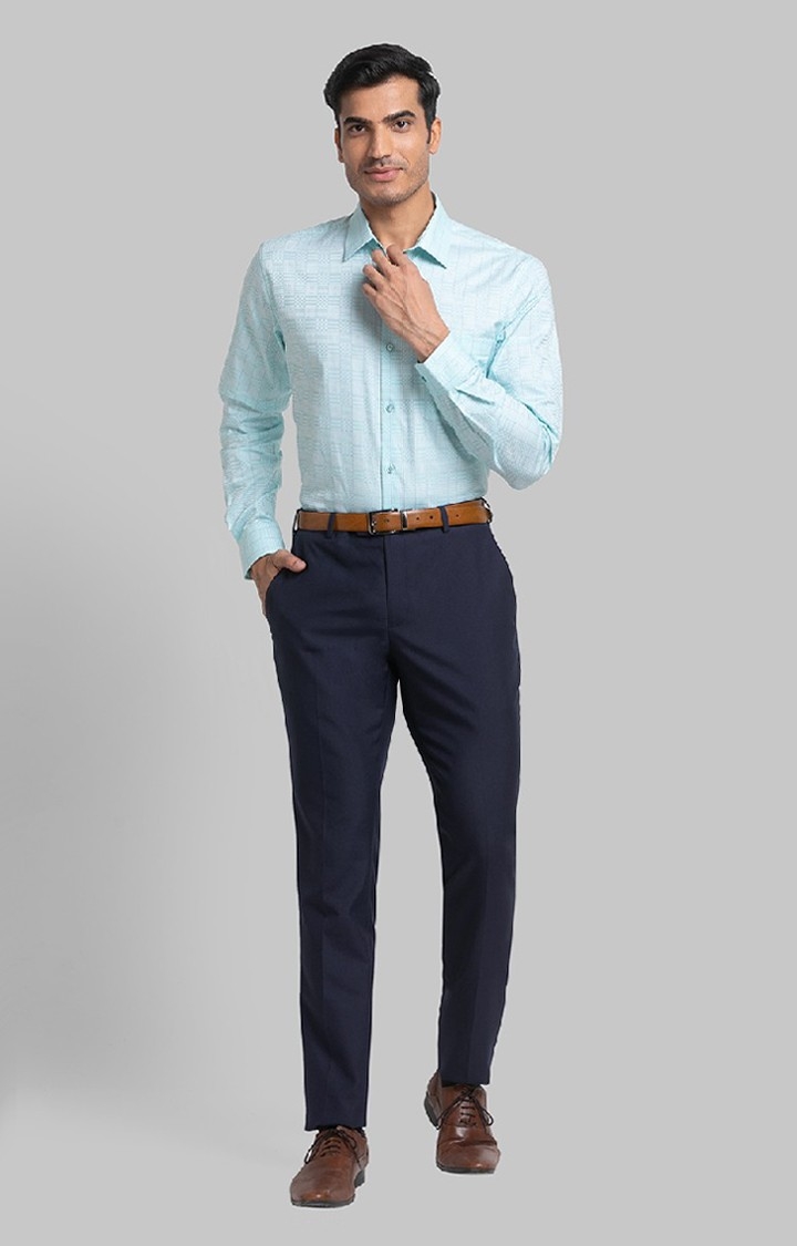 Raymond | Raymond Green Checks Contemporary Fit Formal Shirts For Men 1