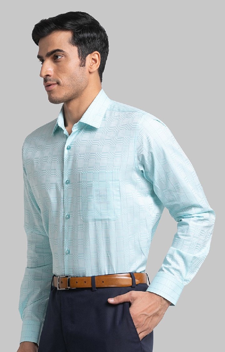 Raymond | Raymond Green Checks Contemporary Fit Formal Shirts For Men 3