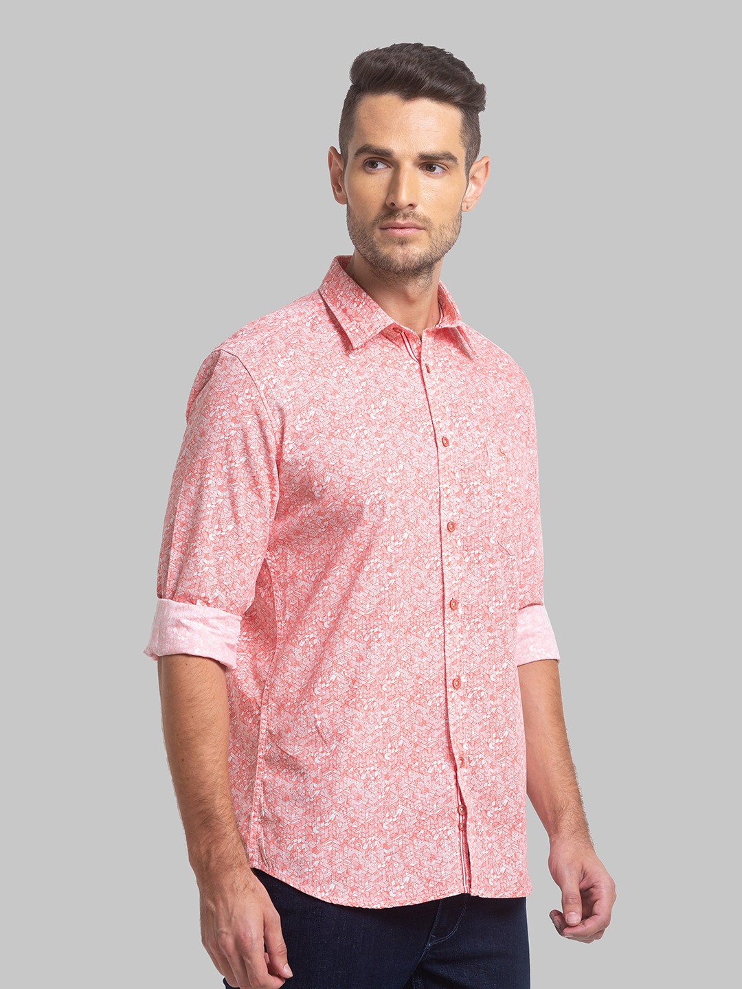 PARX Red Print Slim Fit Casual Shirts For Men