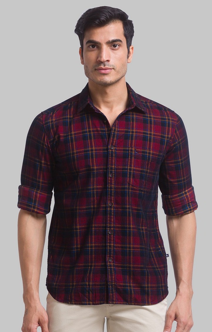 PARX | PARX Red Checks Slim Fit Casual Shirts For Men 0
